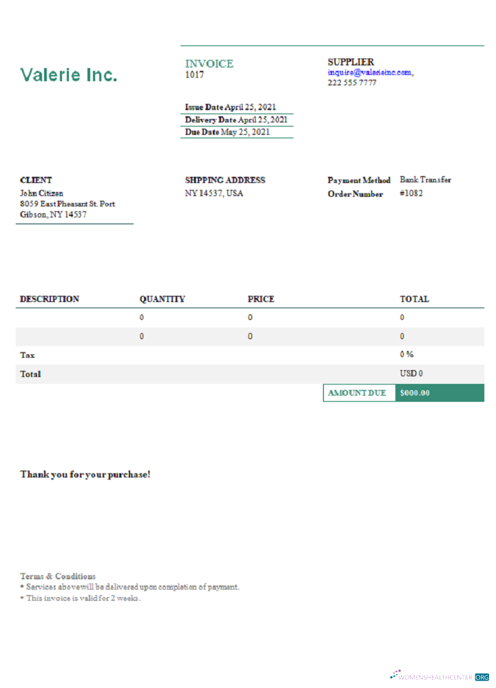 Download USA Valerie Inc. invoice Photoshop template